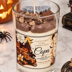 Vela vaso de Halloween con murciélago, chocolate y crumble